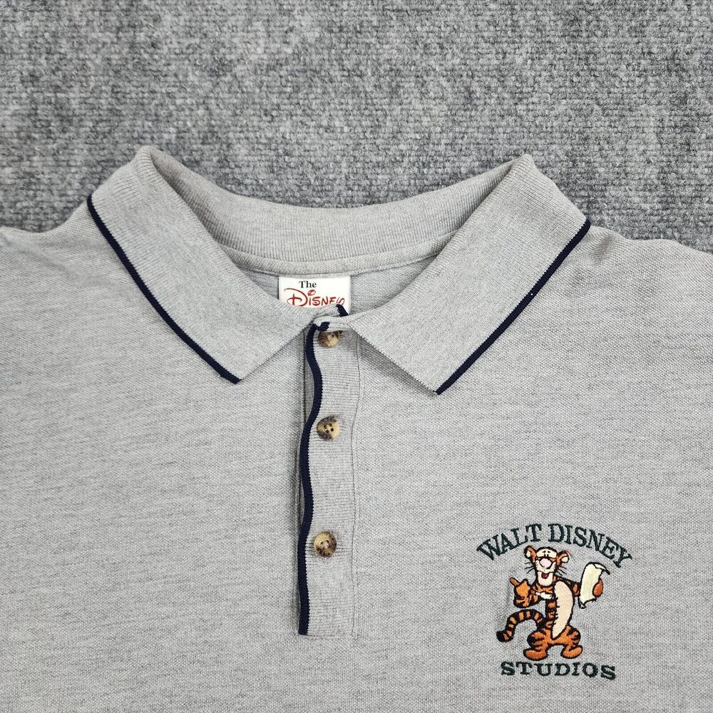 Vintage Tigger Shirt Mens Large Gray Short Sleeve Polo Walt Disney Studio Casual